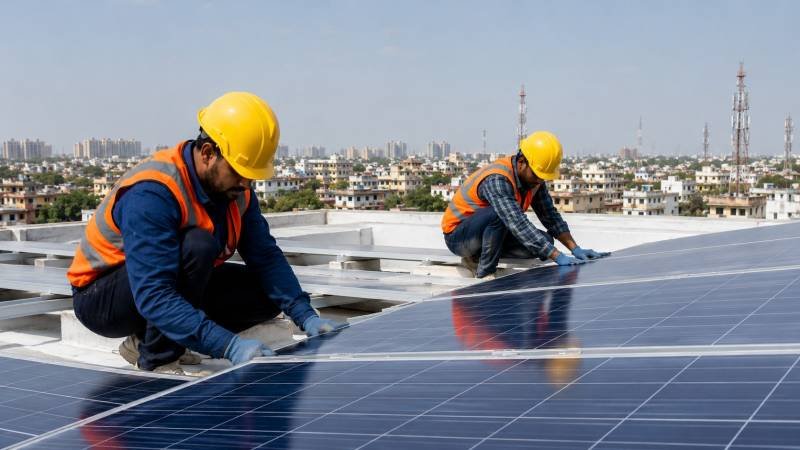 UB Solar Solution team installing a solar system in Karachi